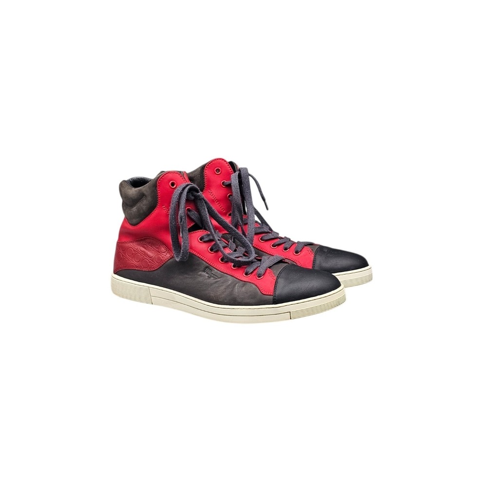 Salvatore Ferragamo Mens 11.5 D Stephen 2 Gancini High Top Sneakers Red Leather